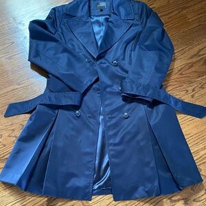 The Limited Navy Double-Breasted Trench Coat with Waist Tie